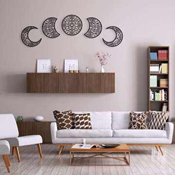 Bnesi 5Pcs Moon decoration wall decoration,12 Inch Moon Phase Spiritual Bedroom Wall Hanging Decor,boho bedroom decor home wall decoration (Black)