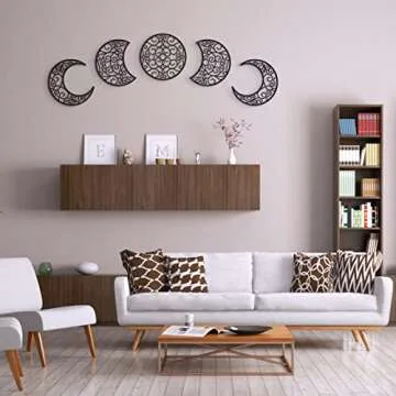 Bnesi 5Pcs Moon decoration wall decoration,12 Inch Moon Phase Spiritual Bedroom Wall Hanging Decor,boho bedroom decor home wall decoration (Black)