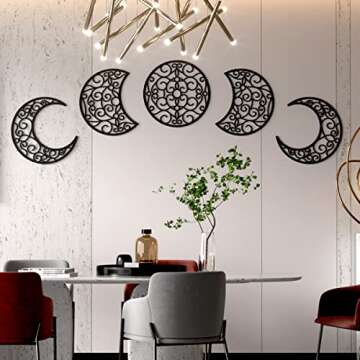 Bnesi 5Pcs Moon decoration wall decoration,12 Inch Moon Phase Spiritual Bedroom Wall Hanging Decor,boho bedroom decor home wall decoration (Black)