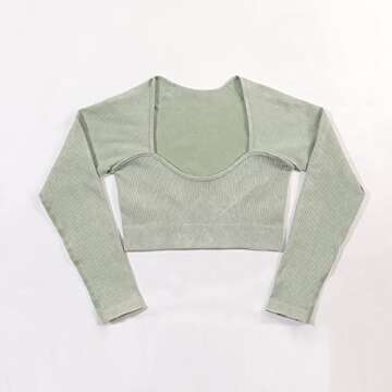 ABOCIW Workout Sets for Women Long Sleeev 2 Piece Yoga Outfits Seamless Ribbed Sweetheart Neck Crop Top and Tummy Control Butt Litffing High Wasit Legging Sets #1 Ligh Green Small