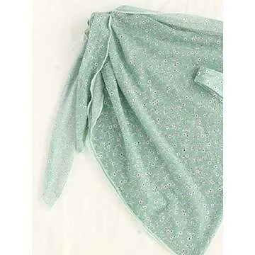 COZYEASE Women's 3 Pcs Set Floral Print Halter Bikini Swimsuit Triangle Thong Bikini Sets with Knot Side Beach Skirt Light Green M -CENPM20240621