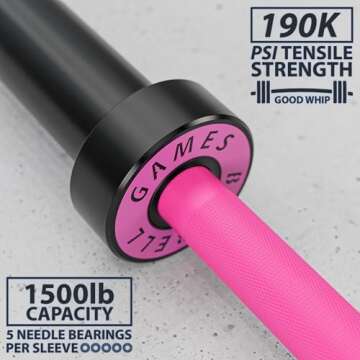Synergee Games 15kg Colored Women’s Pink Ceramic Coated Barbell. Rated 1500lbs for Weightlifting and Powerlifting