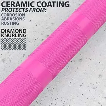 Synergee Games 15kg Colored Women’s Pink Ceramic Coated Barbell. Rated 1500lbs for Weightlifting and Powerlifting