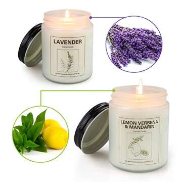 Lavender and Lemon Verbena Candle Gifts for Women 7 oz Soy Candles Set for Home Scented, Long Lasting Aromatherapy Candles, 2 Pcs