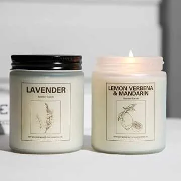 Lavender and Lemon Verbena Candle Gifts for Women 7 oz Soy Candles Set for Home Scented, Long Lasting Aromatherapy Candles, 2 Pcs