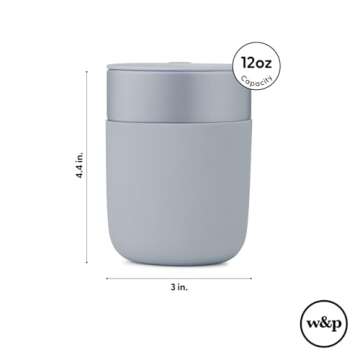 W&P Porter Travel Coffee Mug with Protective Silicone Sleeve | 12 Ounce Blush | Reusable Cup for Coffee or Tea | Portable Ceramic Mug with BPA-Free Press-Fit Lid | Dishwasher Safe | On-the-Go