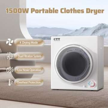 CTT Portable Dryers for Laundry 1500W, Compact 3.5 cu.ft Electric Dryer for Apartments