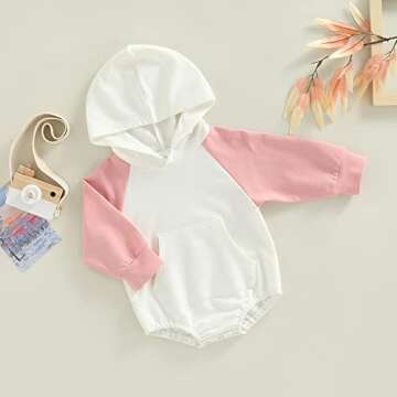 Kaipiclos Infant Baby Boy Girl Sweatshirt Bubble Romper Color Block Long Sleeve Hoodie Pullover Sweater Fall Winter Clothes (Color Block Pink White, 18-24 Months)