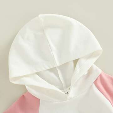 Kaipiclos Infant Baby Boy Girl Sweatshirt Bubble Romper Color Block Long Sleeve Hoodie Pullover Sweater Fall Winter Clothes (Color Block Pink White, 18-24 Months)