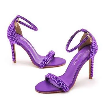 Crystal Queen Full Pearls Heels Sandals Stiletto Heels Peep Toe High Heel Sandals Pump Shoes For Bride Wedding Party Evening PLX11ALWP-Purple-40