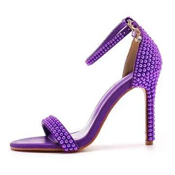 Crystal Queen Full Pearls Heels Sandals Stiletto Heels Peep Toe High Heel Sandals Pump Shoes For Bride Wedding Party Evening PLX11ALWP-Purple-40
