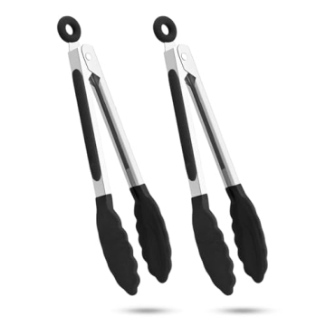 2-Pack Kitchen Tongs Set: Small & Large Silicone-Stainless Steel Tongs