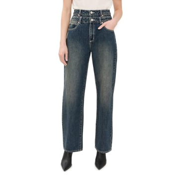 ABRAND Women's Carrie Iveta High Rise Dark Blue Jeans in Relaxed Straight Leg