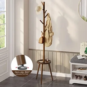 Stylish GREENSTELL Wooden Coat Rack with Shelf