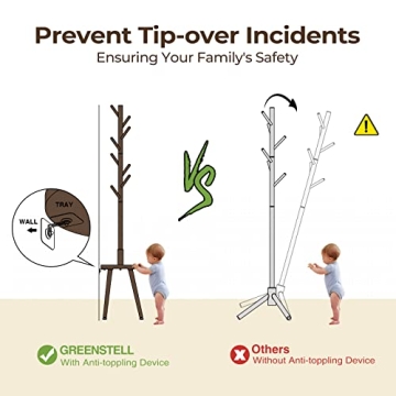 Stylish GREENSTELL Wooden Coat Rack with Shelf