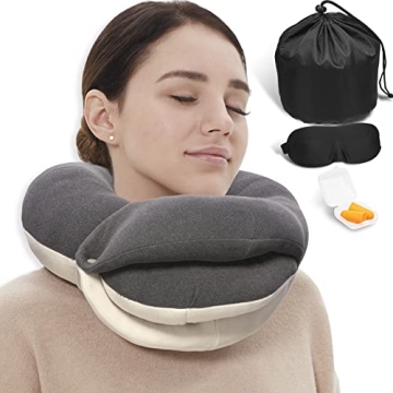 BUYUE Travel Neck Pillows for Airplanes, 360° Head Support Sleep for Long Flight, Skin-Friendly & B...