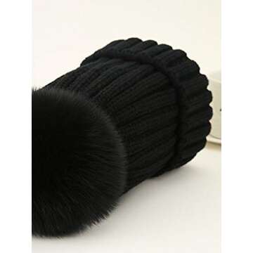 Stylish Winter Knit Beanie Hat with Fox Fur Pom Pom