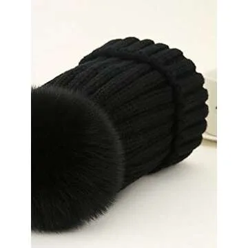 Stylish Winter Knit Beanie Hat with Fox Fur Pom Pom