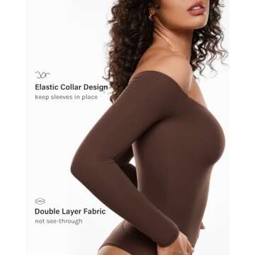 INLYRIC Women's Inbarely Soft Off The Shoulder Double Lined Long Sleeve Tops Going Out Slim Fitted Sexy Trendy T-Shirts Hazelnut Small