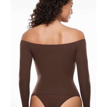 INLYRIC Women's Inbarely Soft Off The Shoulder Double Lined Long Sleeve Tops Going Out Slim Fitted Sexy Trendy T-Shirts Hazelnut Small