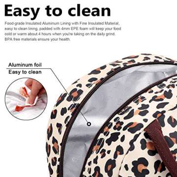 BALORAY Lunch Bag for Women Men Insulated Lunch Box for Adult Reusable Lunch Tote Bag for Work, Picnic or Travel (Beige with leopard)