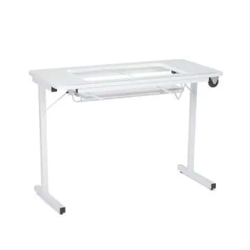 Arrow 611 Gidget II Folding Sewing, Cutting, Quilting, and Craft Table, Portable with Wheels and Lift, White Finish