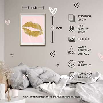 Designs by Maria Inc. Set of 2 Fashionista Prints (Unframed) Lips & Lashes Wall Art Makeup Bathroom Decor (8x10) (Option 1)