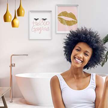 Designs by Maria Inc. Set of 2 Fashionista Prints (Unframed) Lips & Lashes Wall Art Makeup Bathroom Decor (8x10) (Option 1)