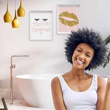 Designs by Maria Inc. Set of 2 Fashionista Prints (Unframed) Lips & Lashes Wall Art Makeup Bathroom Decor (8x10) (Option 1)