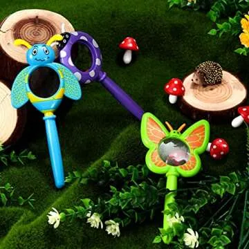 Oudain 3 Piece Flower Magnifying Glasses for Kids Pretty Petals Design with Insect and Butterfly Theme, Handheld Magnifier for Boys and Girls, Gift for School, Outdoor Exploration