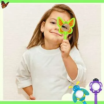 Oudain 3 Piece Flower Magnifying Glasses for Kids Pretty Petals Design with Insect and Butterfly Theme, Handheld Magnifier for Boys and Girls, Gift for School, Outdoor Exploration