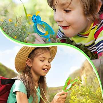 Oudain 3 Piece Flower Magnifying Glasses for Kids Pretty Petals Design with Insect and Butterfly Theme, Handheld Magnifier for Boys and Girls, Gift for School, Outdoor Exploration