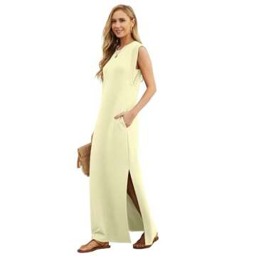 GRECERELLE Women's Summer Casual Loose Beach Split Long Maxi Dress with Pockets (Large, Apricot)