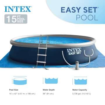 Intex Easy Set 15' x 42" Round Inflatable Outdoor Above Ground Swimming Pool Set with 1000 GPH Filter Pump, Ladder, Ground Cloth, and Pool Cover