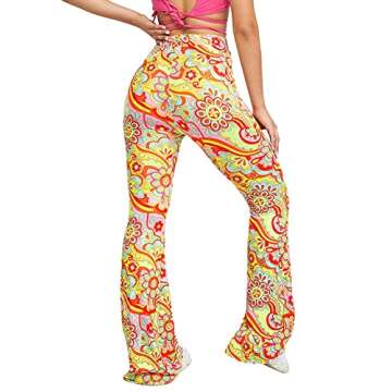SOLY HUX Women's Floral Boho Elastic High Waisted Leggings Flare Leg Bell Bottom Long Wide Leg Pants Trousers Multicoloured Floral M