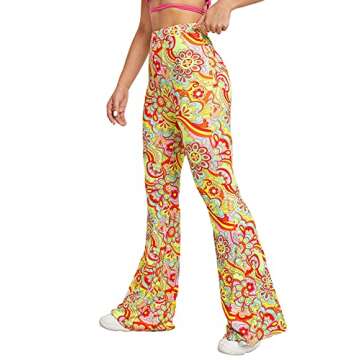 SOLY HUX Women's Floral Boho Elastic High Waisted Leggings Flare Leg Bell Bottom Long Wide Leg Pants Trousers Multicoloured Floral M