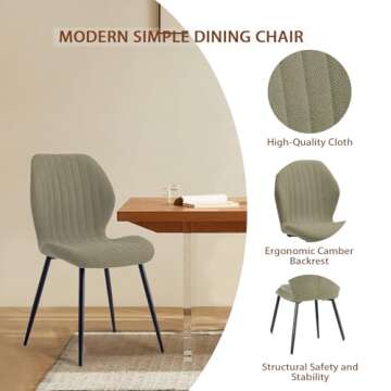 ULIKEUS Dining Chairs Set of 2 Upholstered Modern Kitchen Chair Comfy Linen 34.2" Armless Accent Side Chair with Backrest and Metal Legs for Dining Kitchen Living Room Bedrooms,Pea Green