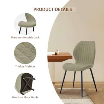 ULIKEUS Dining Chairs Set of 2 Upholstered Modern Kitchen Chair Comfy Linen 34.2" Armless Accent Side Chair with Backrest and Metal Legs for Dining Kitchen Living Room Bedrooms,Pea Green