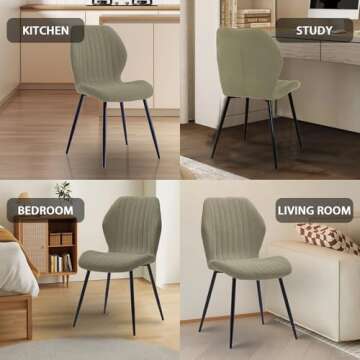 ULIKEUS Dining Chairs Set of 2 Upholstered Modern Kitchen Chair Comfy Linen 34.2" Armless Accent Side Chair with Backrest and Metal Legs for Dining Kitchen Living Room Bedrooms,Pea Green