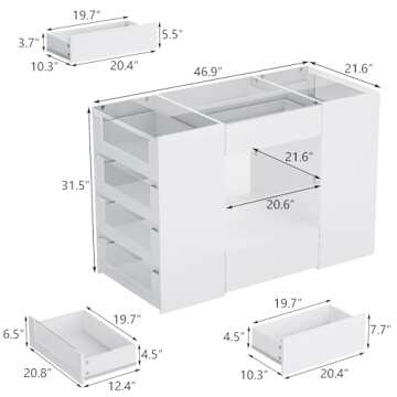 LIVAUVEAD Closet Island with Drawers, Wardrobe Armoire Bedroom Island, Glass Display Shelf & 12 Draw...