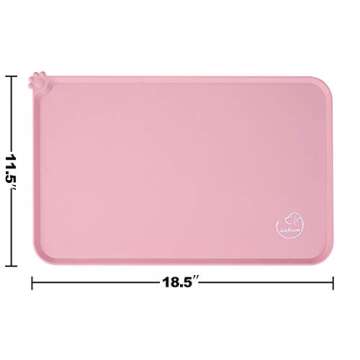 Juqiboom Silicone Waterproof Dog Cat Pet Feeding Mats, Non Slip, Easy Clean Pet Dog Cat Bowl Mats Placemat (18.5" x 11.5") Pink