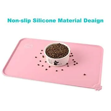 Juqiboom Silicone Waterproof Dog Cat Pet Feeding Mats, Non Slip, Easy Clean Pet Dog Cat Bowl Mats Placemat (18.5" x 11.5") Pink