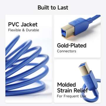 Cable Matters USB 3.0 Cable - 6ft, USB 3 Cable, USB 3.0 A to B Cable, Blue