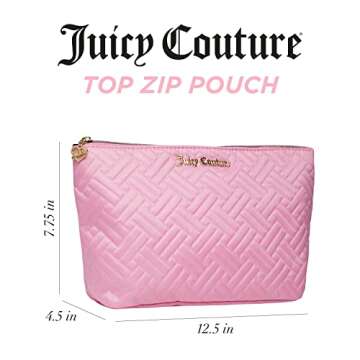 Juicy Couture Women's Cosmetics Bag - Travel Makeup and Toiletries Top Zip Wedge Pouch, Size One Size, Quilted Pebble