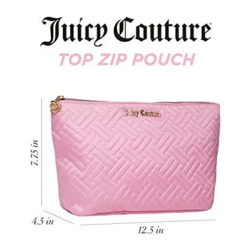 Juicy Couture Women's Cosmetics Bag - Travel Makeup and Toiletries Top Zip Wedge Pouch, Size One Size, Quilted Pebble