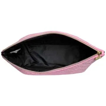 Juicy Couture Women's Cosmetics Bag - Travel Makeup and Toiletries Top Zip Wedge Pouch, Size One Size, Quilted Pebble