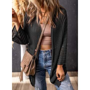 Dokotoo Black Cardigan Sweaters for Women Summer Lightweight Cardigan Dressy Crochet Fashion Womens Fall 2024 Vacation Beach Cruise Outfits for Women 2024 Resort Wear Clothes Clothing