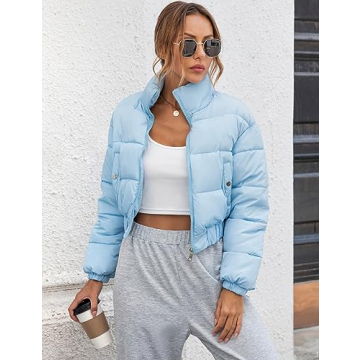 Gihuo Women's Cropped Quilted Puffer Jacket Lightweight