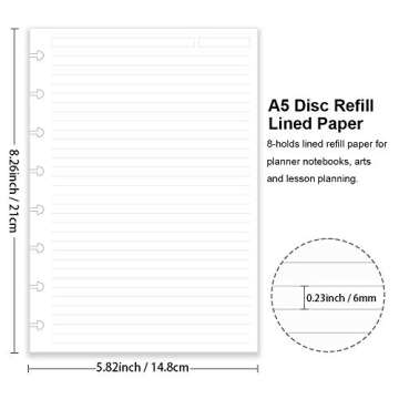 Junior Size Discbound Refill Paper - 8 Discs Discbound Paper, Lined Arc Paper Refill, 100gsm, Disc P...
