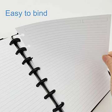 Junior Size Discbound Refill Paper - 8 Discs Discbound Paper, Lined Arc Paper Refill, 100gsm, Disc Paper Refill White Paper, 100 Sheets/200 Pages, 5.8 X 8.25 in